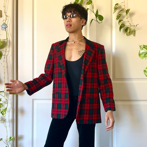 Vintage Red & Green Plaid Blazer - Picture 1 of 4